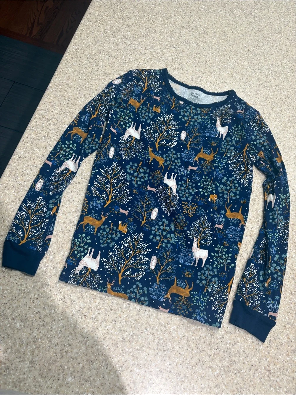 Carters girls size 14 pajama set long sleeve and pants cotton blue with animals